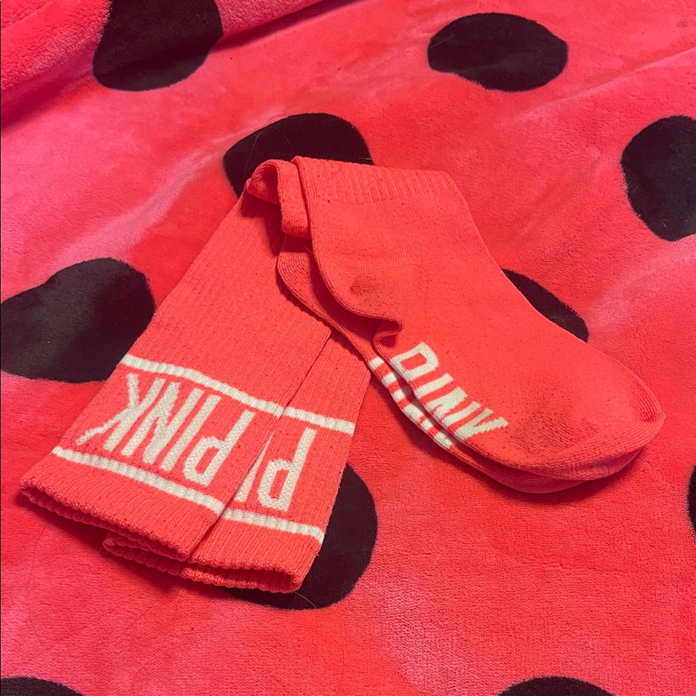 PINK Victoria's Secret Bright Red Crew Socks with White Logo